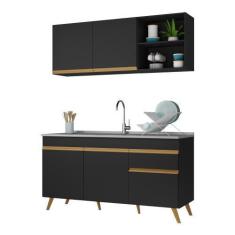 Imagem de Armário de Cozinha Compacta 150cm Veneza Multimóveis V2079, Preto/Dour