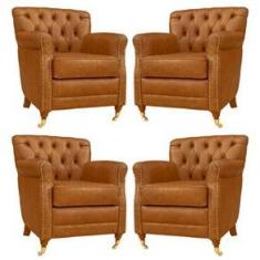 Imagem de Kit 04 Poltronas Níger Pés Príncipe Couro Mel Gran Belo