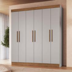 Imagem de Guarda-Roupa Casal New Xangai 6 Portas 2 Gavetas 100% Mdf Lunar/Nogueira - Doripel