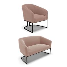 Imagem de Sofá Namoradeira e Poltrona Industrial Preto Stella Bouclê Rosê D03 - D`Rossi