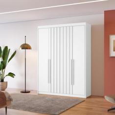 Imagem de Guarda Roupa Casal 4 Portas Ripado Grécia Conquista Móveis, Branco