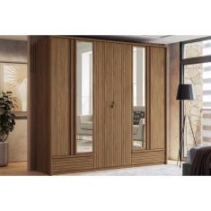 Imagem de Guarda Roupa 6 Portas (2 c/ Espelho) e 5 Gavetas Democrata Jatobá - Santos Andirá