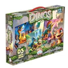 Imagem de Kit Quebra Cabeça Dinos 15/ 20 E 25 Peças +4 Anos 3 Unidades Big Star