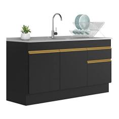 Imagem de Balcão Cozinha com Rodapé Gabinete Pia 150 cm 3 Portas 1 Gaveta Veneza Gb Multimóveis Mp2115 Preto