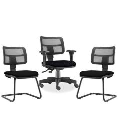 Imagem de Kit Cadeira De Escrit rio Girat ria E 02 Cadeiras Fixas Zip L