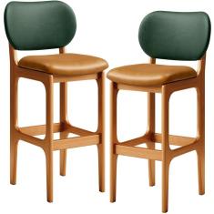 Imagem de Kit 2 Banquetas Alta Bar Cozinha Jantar Betta L02 Imbuia Couríssimo Whisky Facto Verde - Lyam Decor