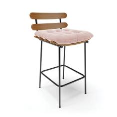 Imagem de Banqueta Costela Veludo Base Metálica Preto Cor Rose