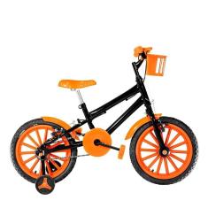 Imagem de Bicicleta Infantil Masculina Aro 16 Nylon Preta e Laranja