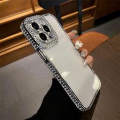 Imagem de Capa de telefone transparente com revestimento de luxo e glitter diamante strass para iPhone 15 11 12 13 14 Pro Max capa de silicone macio, prata, para iPhone 12 Pro