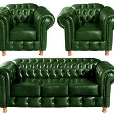 Imagem de Conjunto De Sofá 3 Lugares E 2 Poltronas Chesterfield Luís Xv Verde