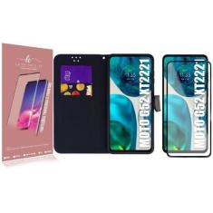 Imagem de Pelicula Vidro 3D + Capa Carteira Preta Compativel Moto G52 Xt2221 6.6
