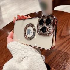 Imagem de Capa de telefone galvanizada para iPhone 11 12 13 14 Pro Max XS X XR 7 8 Plus Capa transparente mini vazada, dourada, para iPhone 13Pro Max