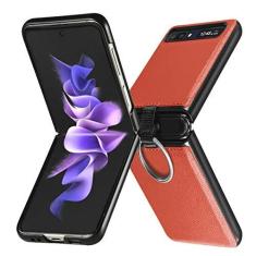 Imagem de Estojo de couro com suporte de anel sem impressão digital para Samsung Galaxy Z Flip 3 Flip4 flip 4 Flip3 Flip 5G Anti-knock Folding Cover, laranja, para Galaxy Z Flip