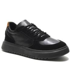 Imagem de Tênis pulse preto de couro sola alta masculino casual streetwear sapat