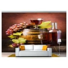 Imagem de Papel De Parede Barril Vinho Cacho De Uva 3D Al79