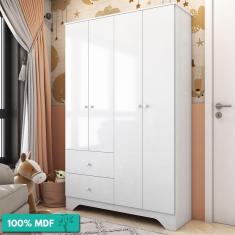 Imagem de Guarda-Roupa Infantil 4 Portas E 2 Gavetas 100% Mdf Ben Móveis Peroba Branco Brilho