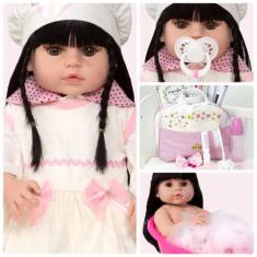Imagem de Boneca Reborn De Silicone Morena 20 Itens Bolsa Maternidade - Cegonha