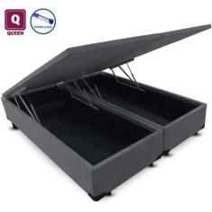 Imagem de Cama Box Com Baú Bipartido Queen size Sintético Cinza - Real Comfort e