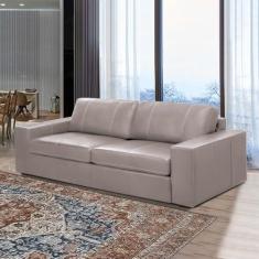 Imagem de Sofá Decorativo Agatha 3 Lugares Sala de estar 235cm Pés em Madeira Couro Avelã G88 - Gran Belo