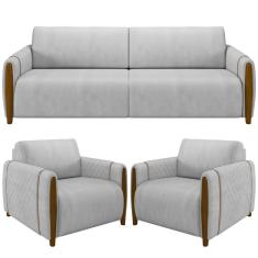 Imagem de Kit Sofá 03 Lugares 223Cm Com 02 Poltronas Flora M03 Cinza