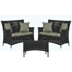 Imagem de 2 Sofá Área e Mesa Igapó Alumínio Pintura Preta Corda Náutica Estofado Impermeável Almofada 5 Trama