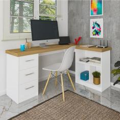 Imagem de Escrivaninha Com 3 Gavetas e 3 Nichos Artany Mali Cor Olmo com Branco