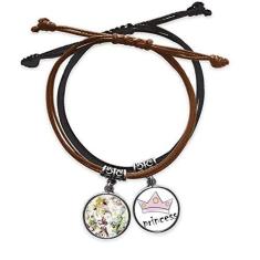 Imagem de DIYthinker Pulseira colorida de flor com corrente de mão e corrente de couro para princesas
