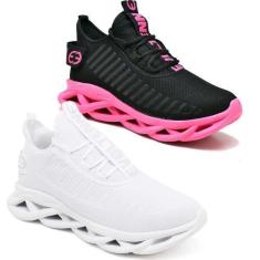 Imagem de Tênis Esportivo Feminino Evoltenn Academia - 2 Pares Off White E Rosê