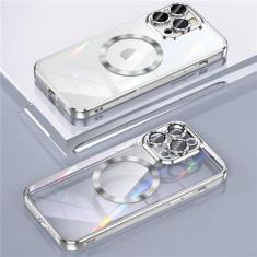 Imagem de Capa de TPU macia com revestimento magnético de carga sem fio para iPhone 14 Plus 13 12 11 Pro Max Capa de filme de vidro com proteção de lente, prata, para iPhone 14 Plus