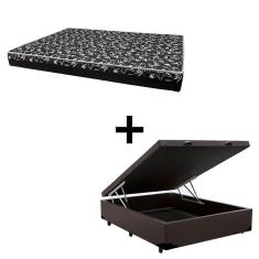 Imagem de Cama Box Baú Casal 138 Tecido Sintético Marrom Com Colchão Hamburgo Bello Box - 100% Espuma - D28 Preto 55x138x188