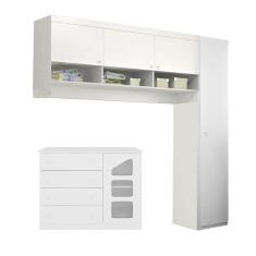 Imagem de Cômoda e Guarda Roupa Infantil Eloisa 1 Porta com Modulo Aéreo Branco Brilho - Phoenix Baby