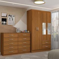 Imagem de Guarda-Roupa Solteiro Hazel 4 Portas 2 Gavetas E Espelho Com Cômoda 10