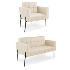 Imagem de Sofá Namoradeira E Poltrona Base Pé De Ferro Preto Elisa Corino Bege D03 - D`rossi