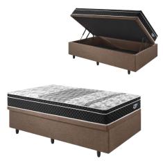Imagem de Base Box Baú 88x188 Linho Marrom com Colchão Gransleep Molas Verticoil
