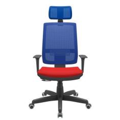 Imagem de Cadeira Office Brizza Tela Azul Com Encosto Assento Aero Vermelho Rela