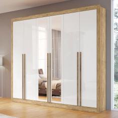 Imagem de Guarda-Roupa Casal Cannes 6 Portas 6 Gavetas com Espelho Capuccino/Branco - Maxel