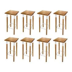 Imagem de Kit 8 Banquetas Bistro Industrial Colors Ferro e Madeira Maciça - Bran