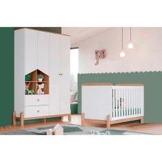 Imagem de Quarto de Bebê Completo Ternura 2 Peças (1 Guarda Roupa + 1 Berço) QI91 Branco/Jequitiba - Henn