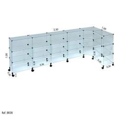 Imagem de Balcão L Modulado em Vidro com Rodízio 2,50 x 1,00 x 1,00