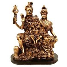Imagem de Estátua família Shiva parvati e Ganesha indiano cor ouro.