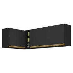 Imagem de Kit Armário de Cozinha Aéreo Canto 90cm e Aéreo 120cm Veneza Multimóveis Mp2148 Preto/dourado