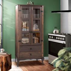 Imagem de Armário Rústico Para Cozinha 2 Portas Em Vidro 1 Gaveta Madeira Maciça Imbuia Jm Móveis