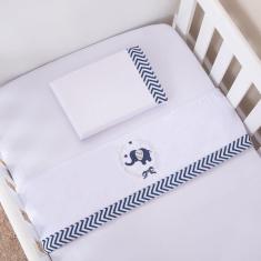 Imagem de Jogo De Lençol Para Berço Americano 3 Peças Elefante Azul Marinho