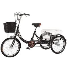 Imagem de Triciclo adulto ao ar livre, bicicleta de três rodas de 50 cm com cesta de compras, bicicleta de triciclo para homens, mulheres, idosos, jovens, piquenique, ciclismo, pedalada