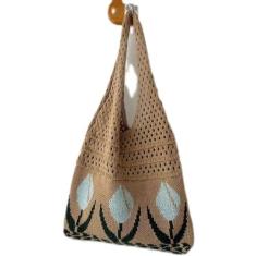 Imagem de ZCLLOVE Sacola feminina tulipa de flor de crochê, bolsa de malha feita à mão com alça, várias opções de cores, Café cinza amarelo e branco