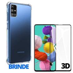 Imagem de Película Vidro 3d Compatível Samsung A71 + Capa Anti Queda Transparente Com Bordas