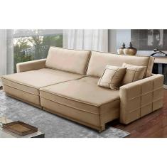 Imagem de Sofá Retrátil e Reclinável 2,50m Karina Veludo Bege Madelina Decor