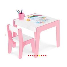 Imagem de Conjunto Mesa Infantil Em Madeira Com Cadeira Rosa Mesinha Didatica -