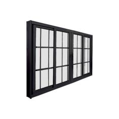 Imagem de Janela de Correr Abertura Central Premium 4 Folhas com Grade Vidro Liso 100x150cm CRV Portas e Janelas Preto