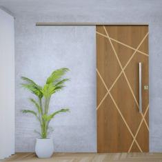 Imagem de Porta de Correr Padrão Imbuia Agatha Trilho Vision Puxador Tubolar 800 Mm 82 X 210 Direito Natural
